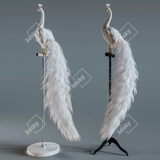 Elegant White Peacock Decoration 3D model image 6