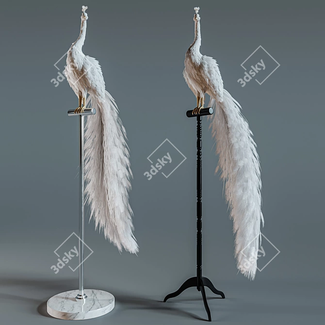 Elegant White Peacock Decoration 3D model image 8