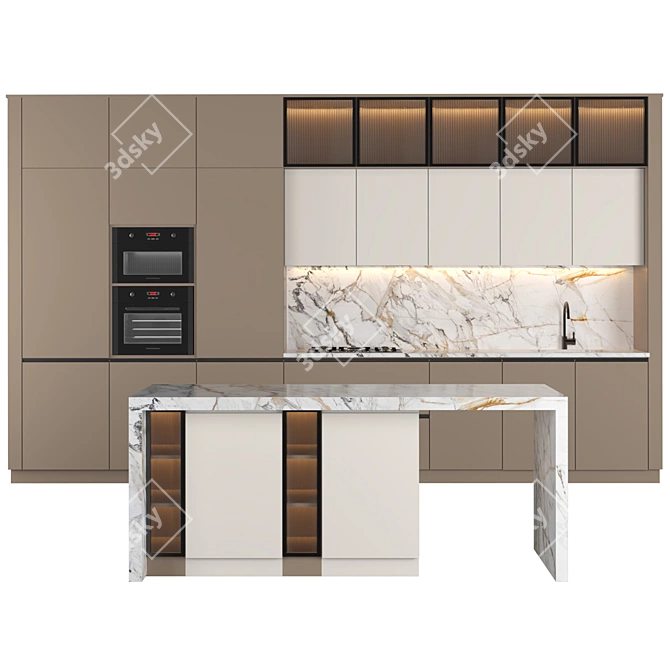 Modern Kitchen: Sleek Design, Spacious Dimensions 3D model image 1