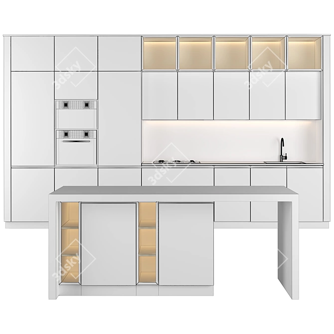 Modern Kitchen: Sleek Design, Spacious Dimensions 3D model image 4