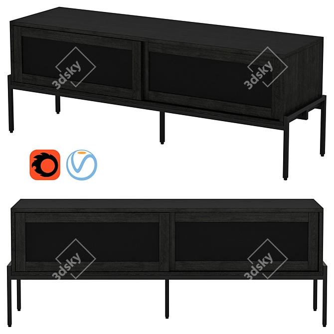 Contemporary Black Oak Sideboard | Elegant Rose and Grey 3D model image 1