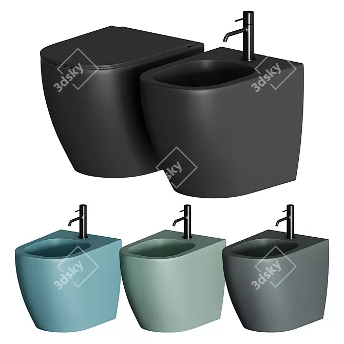 Nic PIN WC - Ceramic Wall-hung Toilet & Bidet 3D model image 3