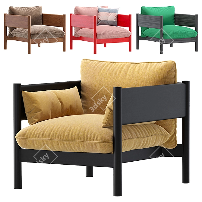 Velvet and Leather Armchair Set 3D model image 2