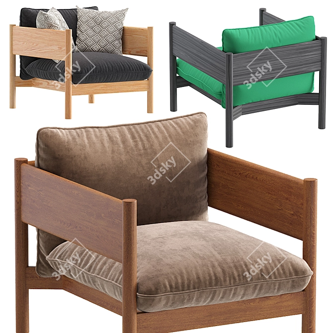 Velvet and Leather Armchair Set 3D model image 3