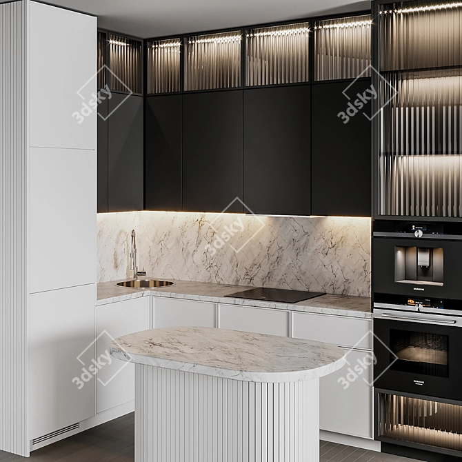 Modern52 Black White Kitchen 3D model image 2