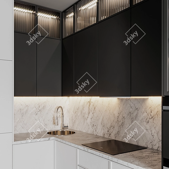 Modern52 Black White Kitchen 3D model image 5