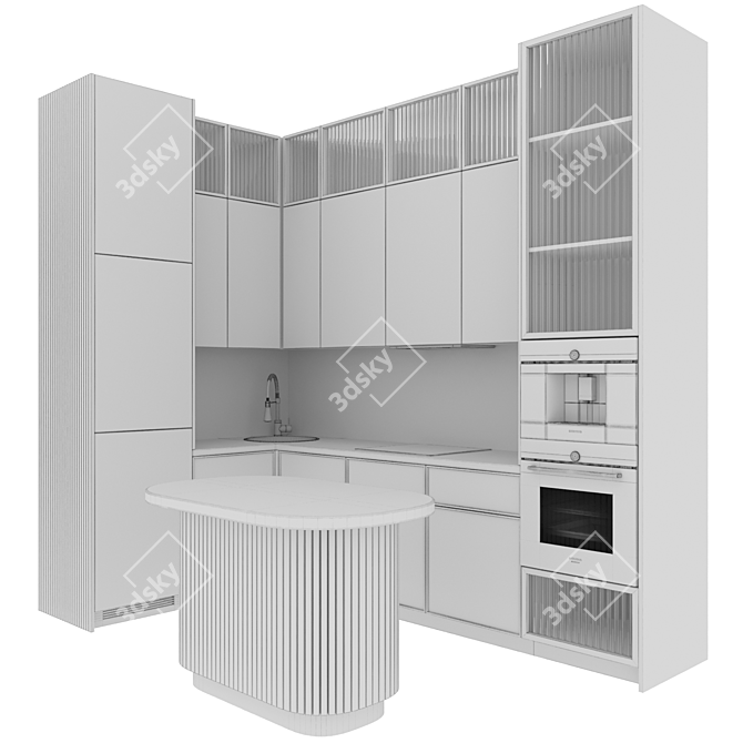 Modern52 Black White Kitchen 3D model image 6