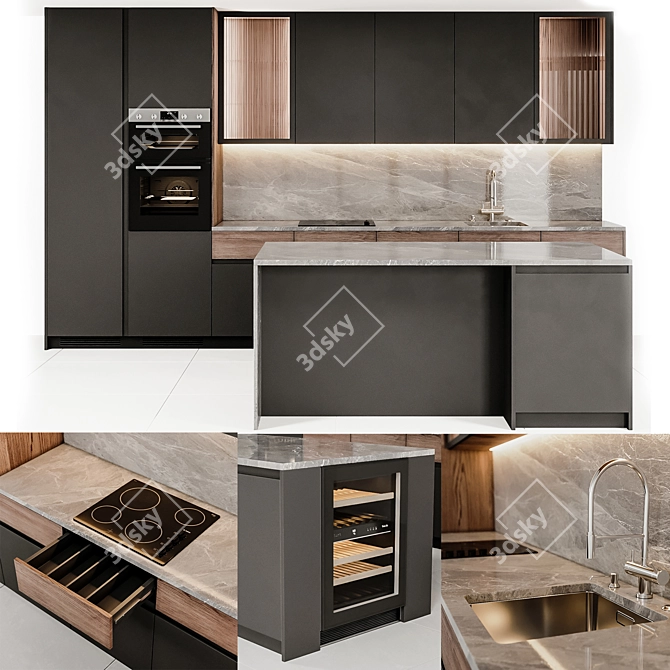 Modern55: Customizable Kitchen Design 3D model image 1