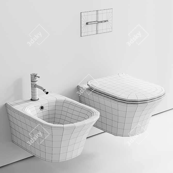 Cabo Wall-Hung WC & Bidet Set 3D model image 5