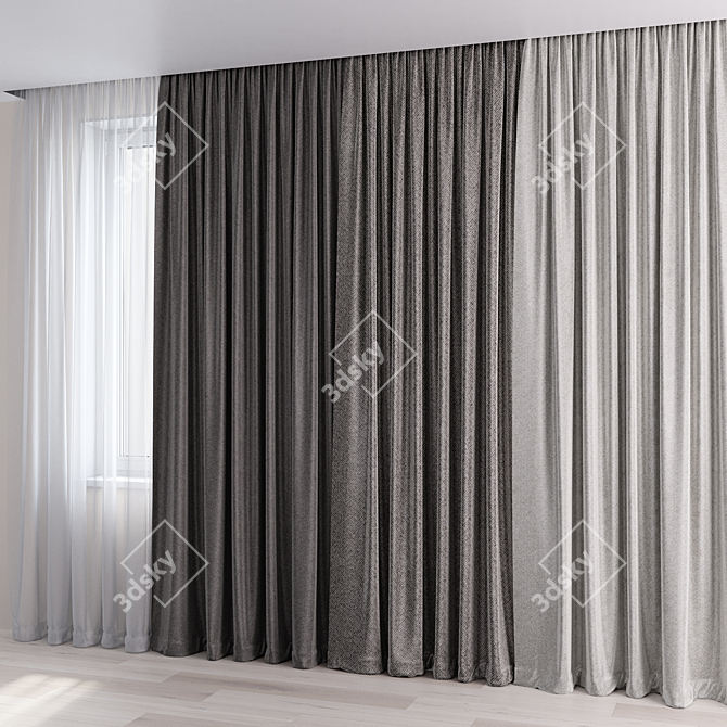 Modern Drapery Set with Sheer Curtains 3D model image 2