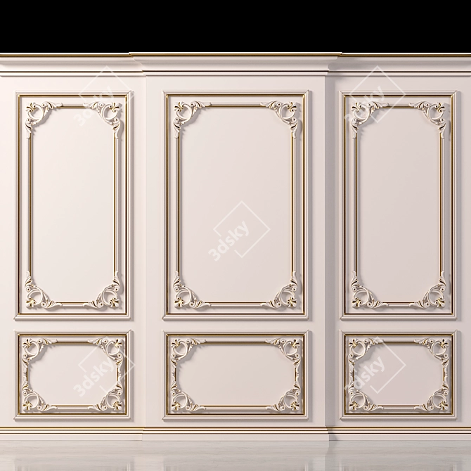 Elegant Wall Molding 3D Design 3D model image 3