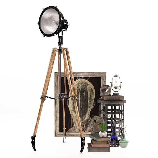 Industrial Loft Lamp & Chair Set 3D model image 1