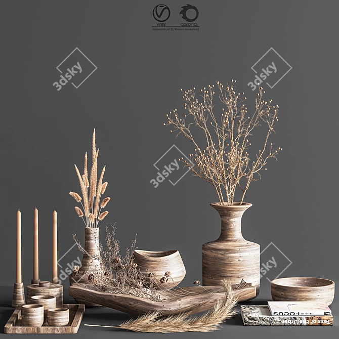 Elegant Wooden Decor Set 3D model image 1