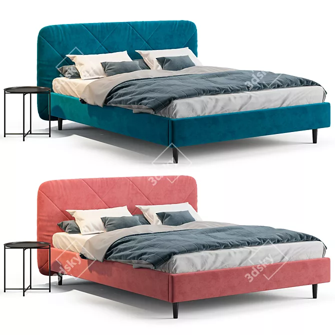 Velvet Coral Bed with Bedside Table 3D model image 4