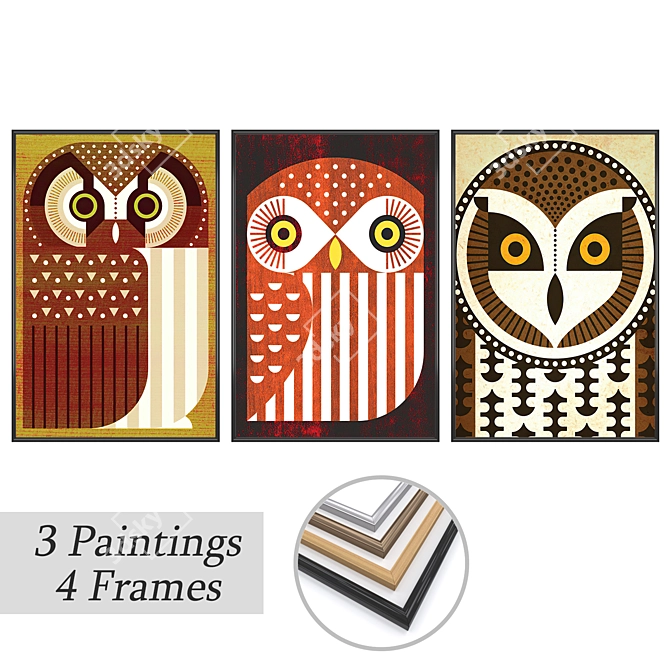 3-Piece Paintings Set with Frame Options 3D model image 1