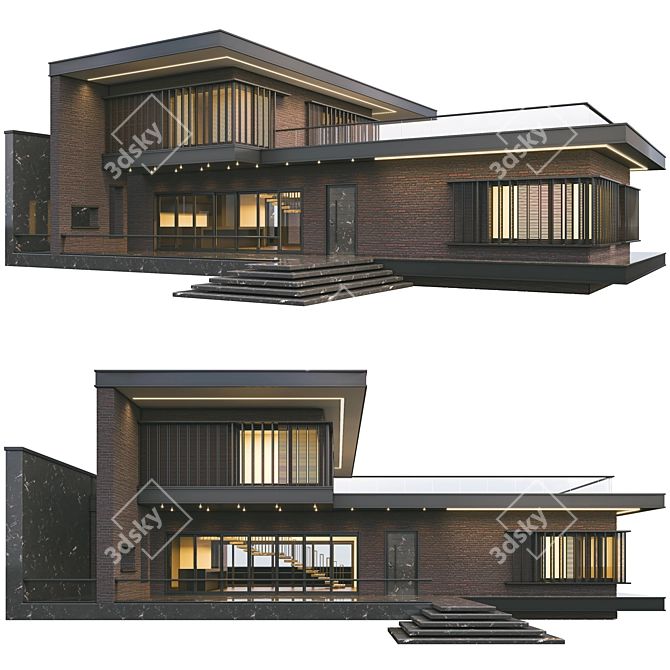 Modern Brick Villa 01 - Spacious Duplex with Roof Garden 3D model image 1