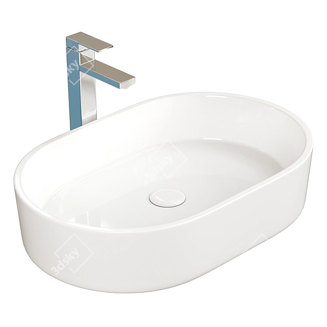 Elegant Oval Ceramic Washbasin 3D model image 1