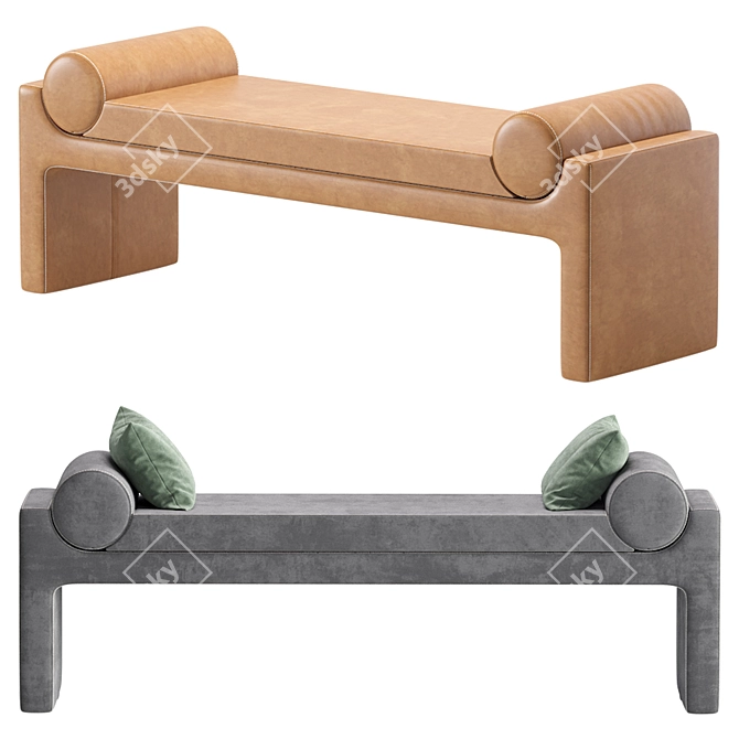 Coco Republic Bleecker Velvet & Leather Bench 3D model image 6