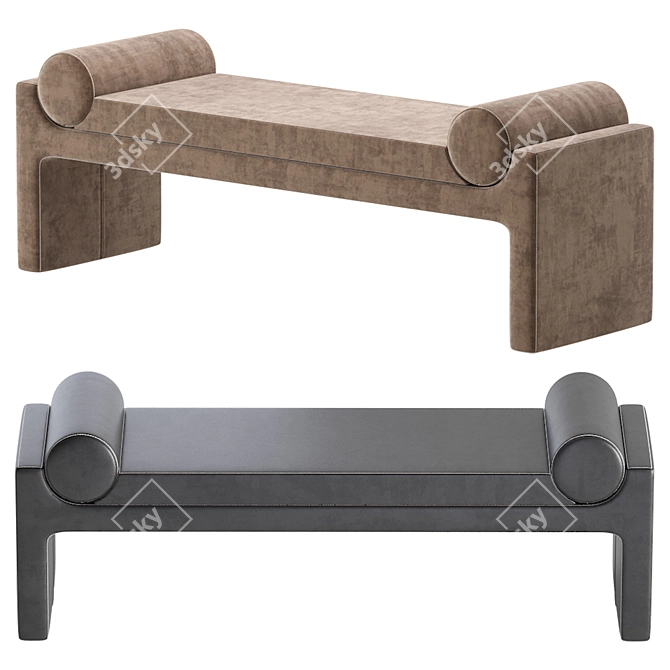 Coco Republic Bleecker Velvet & Leather Bench 3D model image 1