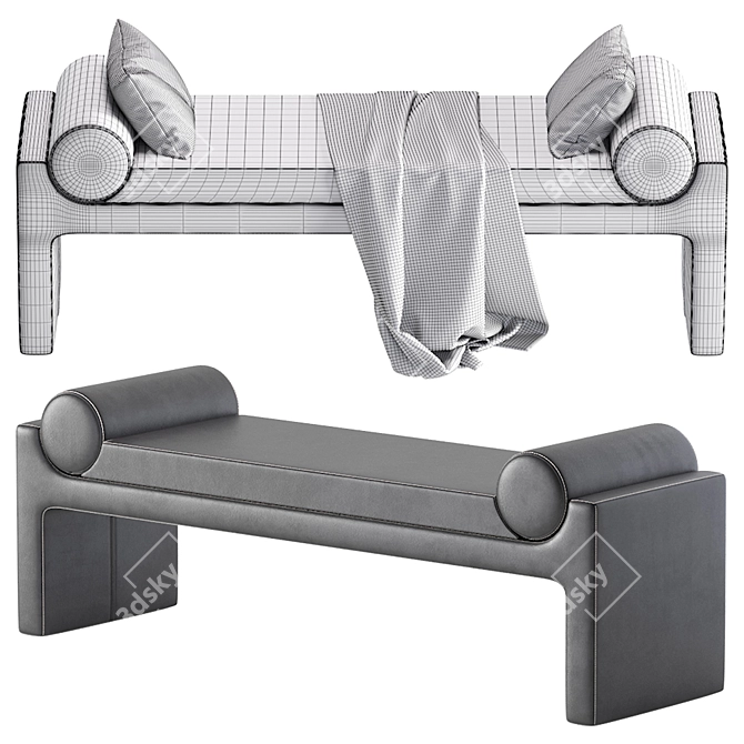 Coco Republic Bleecker Velvet & Leather Bench 3D model image 4