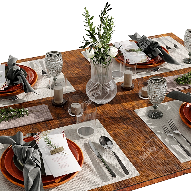 Elegant 4-Piece Table Setting 3D model image 3