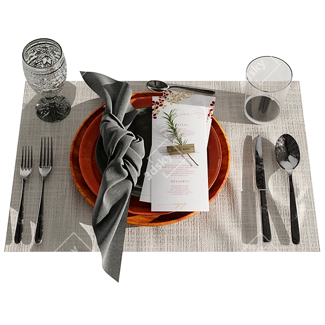 Elegant 4-Piece Table Setting 3D model image 4