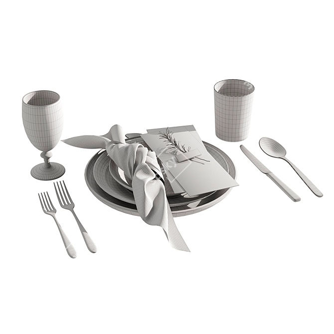 Elegant 4-Piece Table Setting 3D model image 6