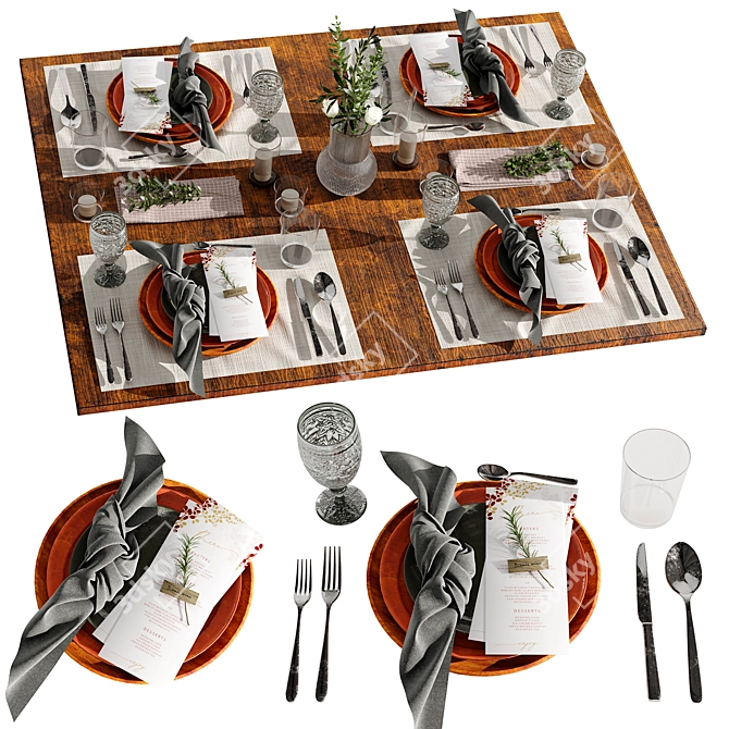 Elegant 4-Piece Table Setting 3D model image 7