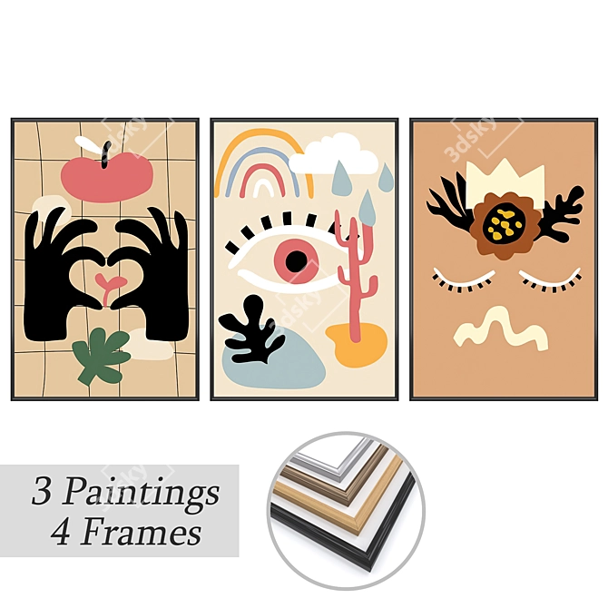 Elegant Art Set: 3 Paintings, 4 Frame options 3D model image 1