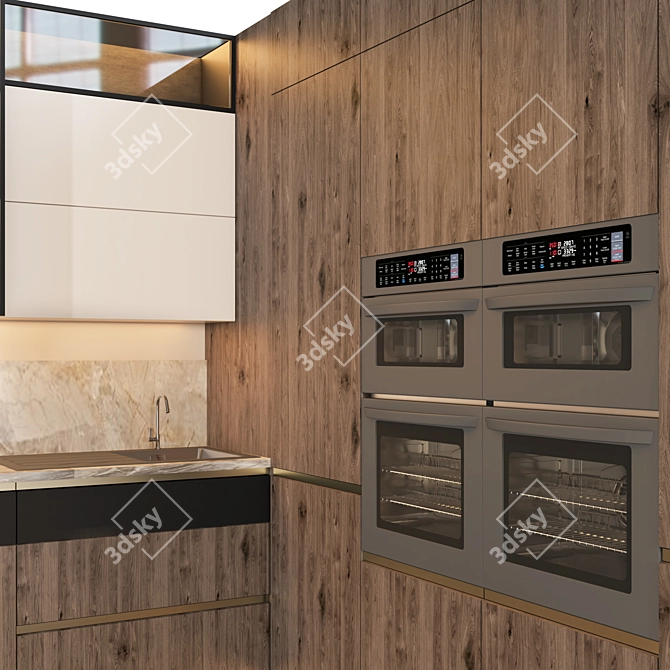 Stylish Kitchen Appliances: Microwave, Fridge, Stove & Hood 3D model image 2