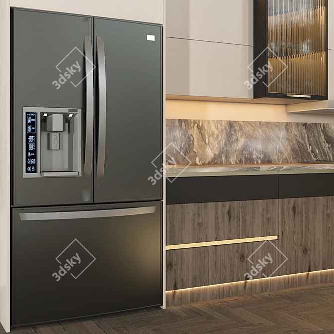 Stylish Kitchen Appliances: Microwave, Fridge, Stove & Hood 3D model image 3