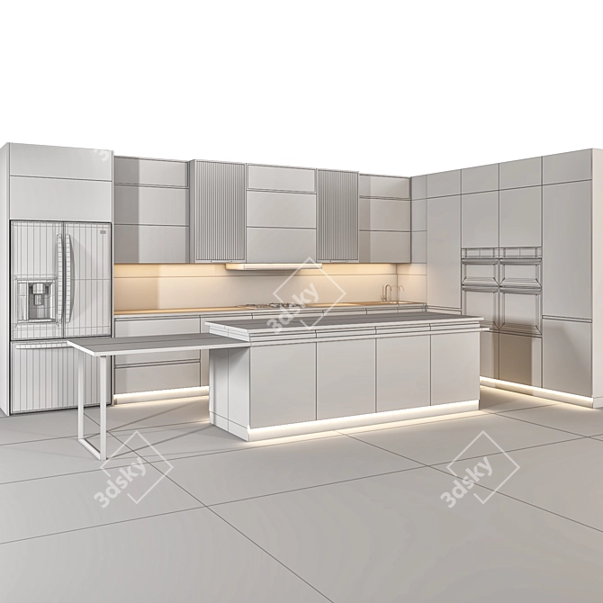 Stylish Kitchen Appliances: Microwave, Fridge, Stove & Hood 3D model image 4