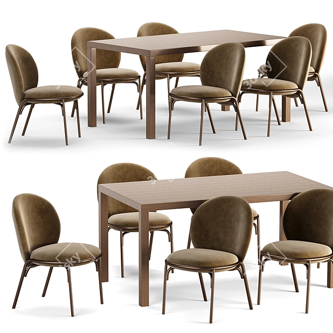 Contemporary Oyster White Dining Set 3D model image 1