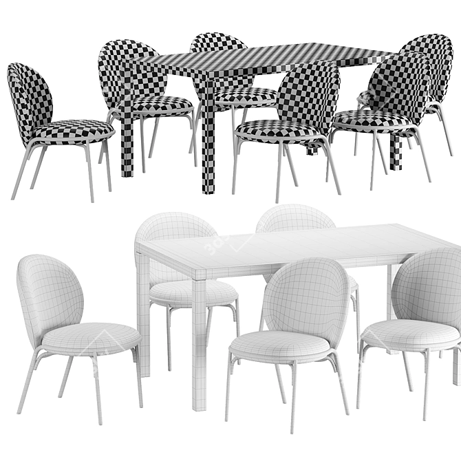 Contemporary Oyster White Dining Set 3D model image 3