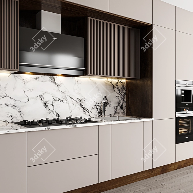 Modern Kitchen Set with Stainless Steel Appliances 3D model image 2