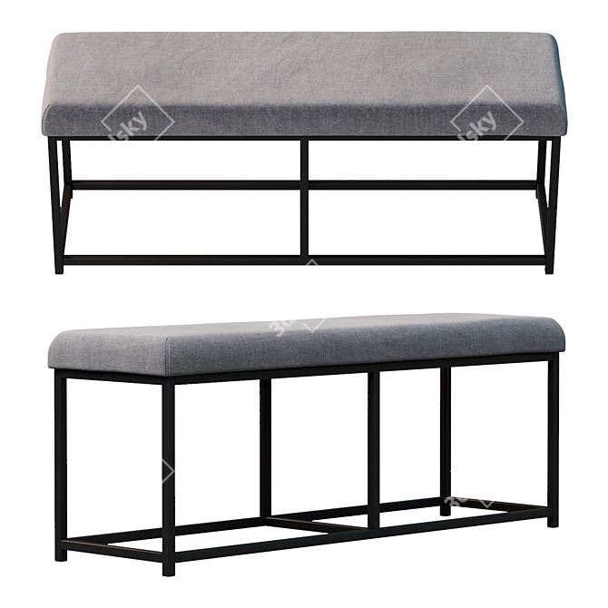 Industrial-style Upholstered Bench - Hiba 3D model image 1