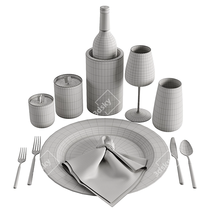 Elegant Stone Dinnerware Set 3D model image 4