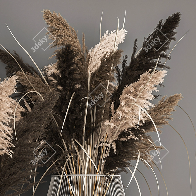 Dried Reed Bouquet in Metal Basket 3D model image 5