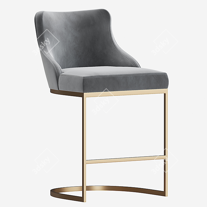 Teal Velvet and Brass Bar Stool 3D model image 3