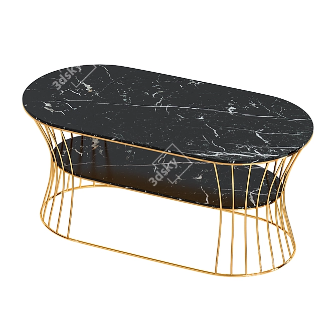 Modern Black Metal Frame Coffee Table with Shelf 3D model image 1