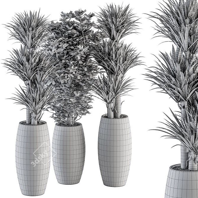 314 Indoor Plant Set in Round Stand 3D model image 3