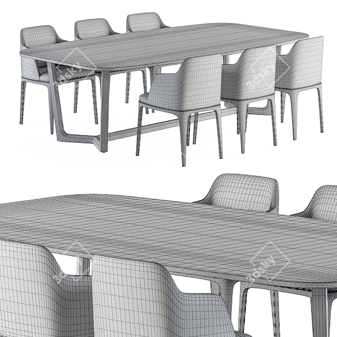 Poliform Concord Table & Grace Chair Dinning Set 3D model image 4