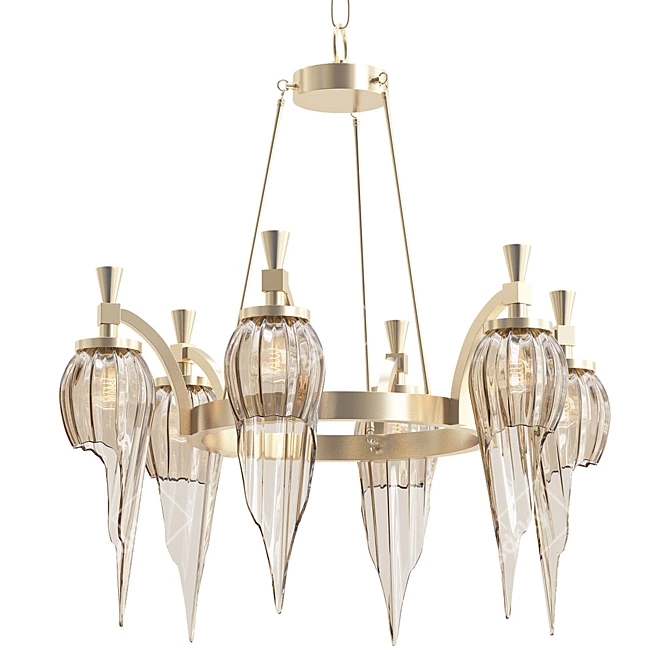 Elegant Brass Six-Light Chandelier 3D model image 1