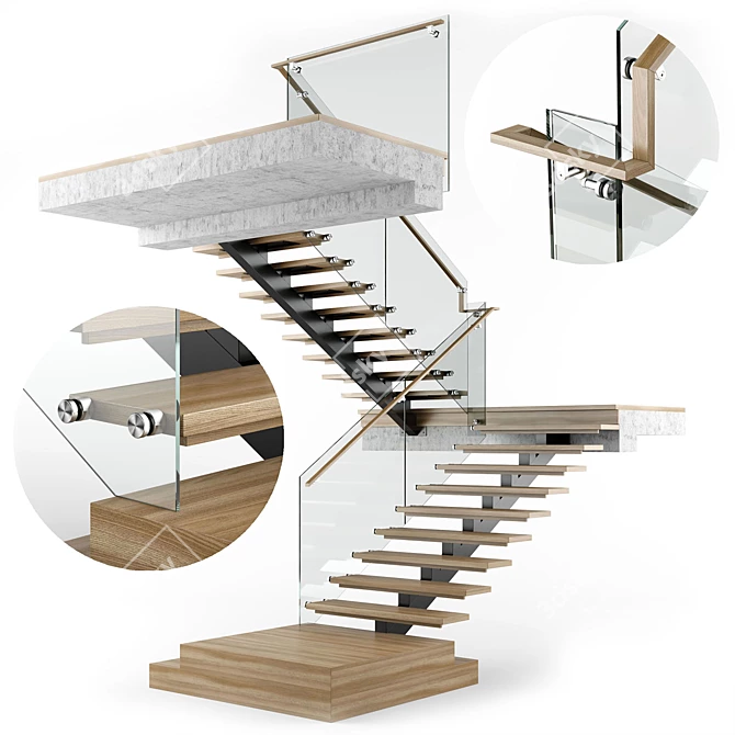 Sleek Modern Interior Staircase 3D model image 1