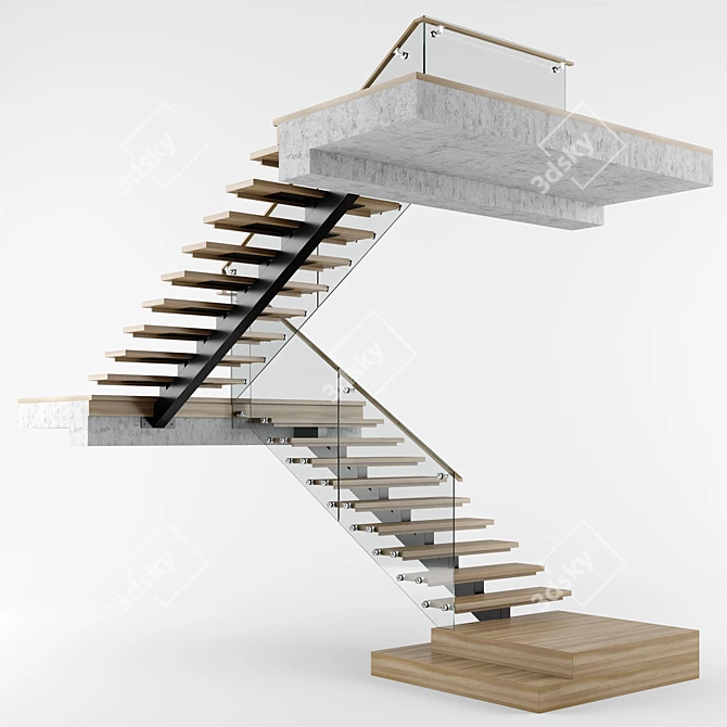 Sleek Modern Interior Staircase 3D model image 2