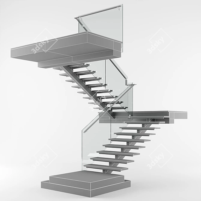 Sleek Modern Interior Staircase 3D model image 6