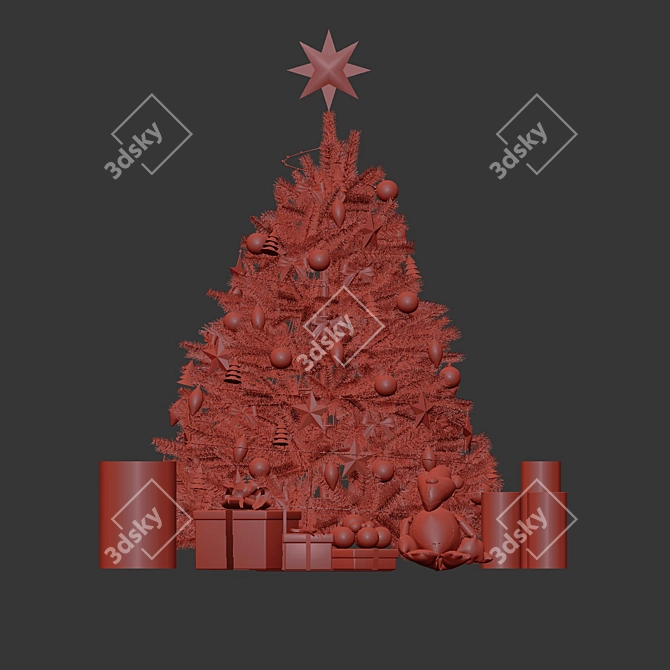  Festive Christmas Tree with Ornaments & Tiger Toy 3D model image 4