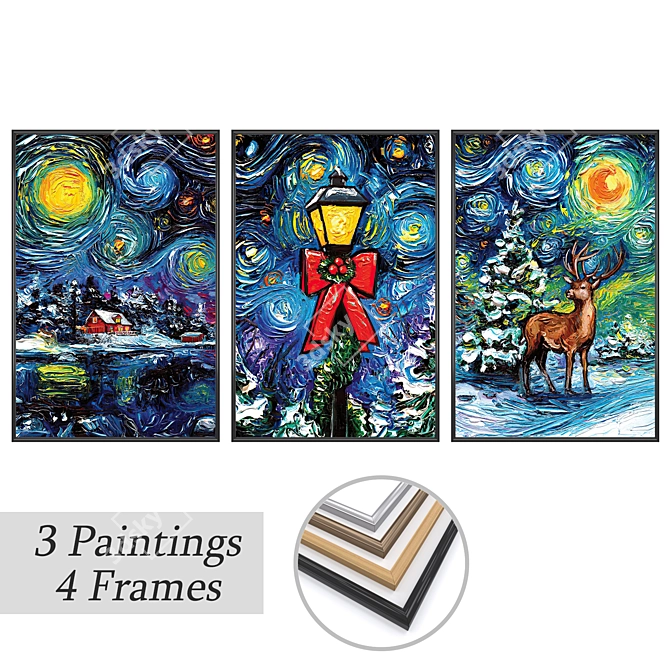 Artistic Masterpieces: Set of 3 Paintings with 4 Frame Options 3D model image 1