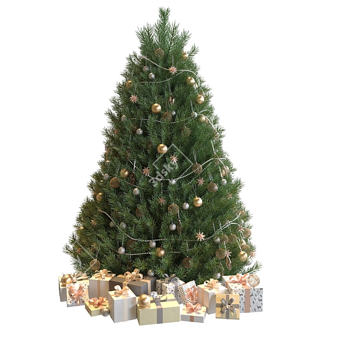 Festive Christmas Tree with Decorations 3D model image 1