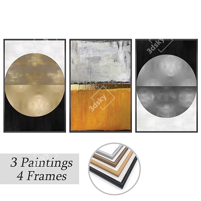"Elegant Art Trio with Versatile Frames 3D model image 1